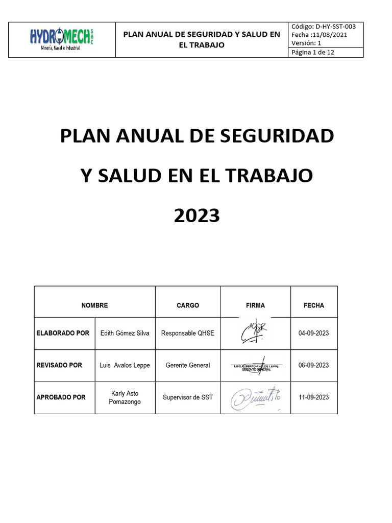6.1 Plan Anual de SST - 2023 | PDF | Seguridad y salud ocupacional ...