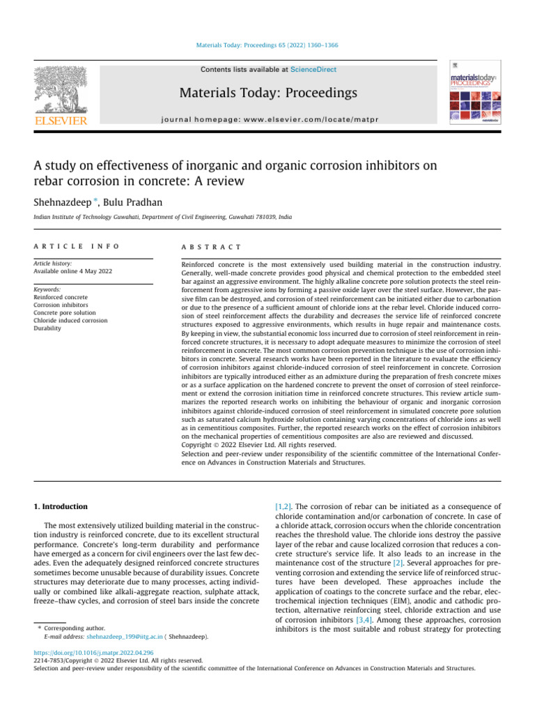 Corrosion Inhibitors for Rebar in Concrete | PDF | Corrosion ...