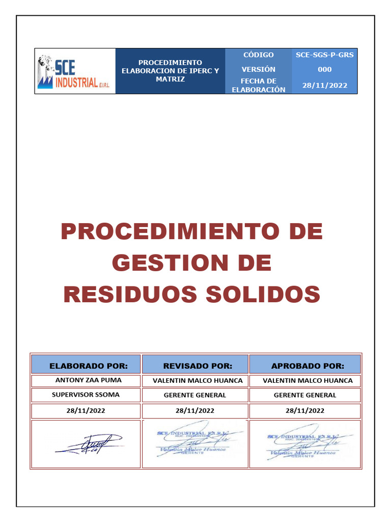 Procedimiento de Gestión de Residuos Sólidos | PDF | Residuos | Electrónica