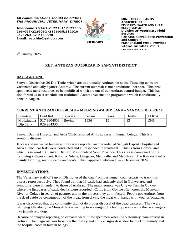 Anthrax Outbreak Sanyati Pdf Anthrax Meat