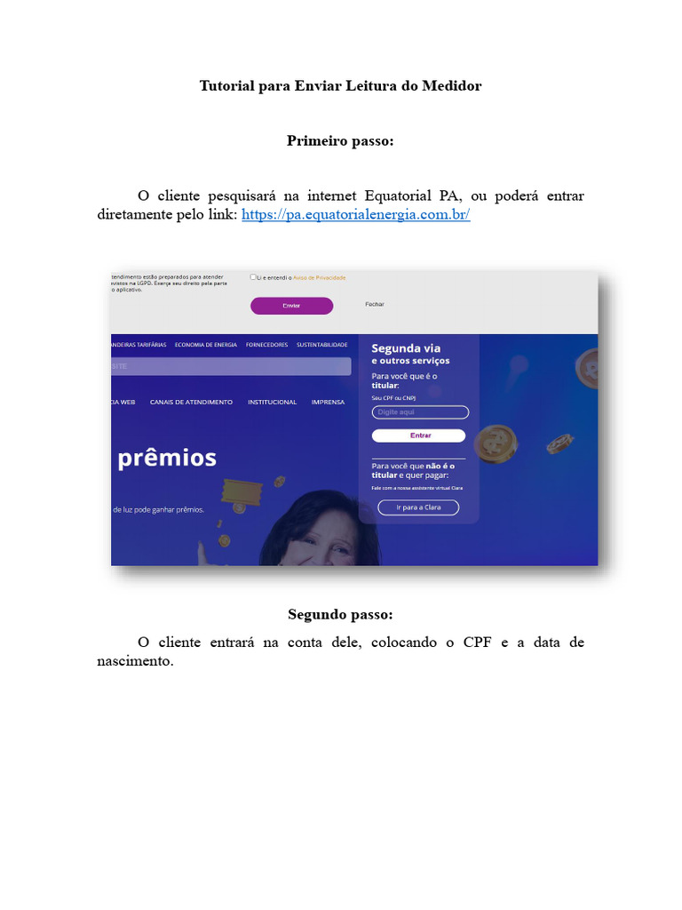 Como Enviar Leitura do Medidor Equatorial PA | PDF