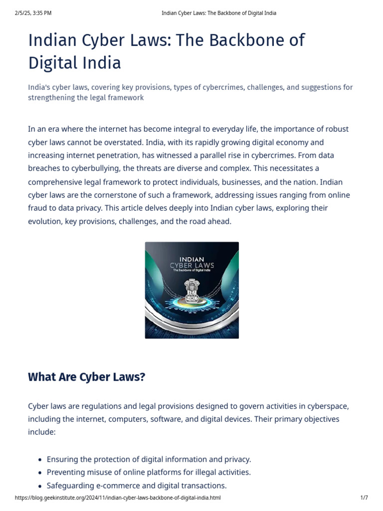 Indian Cyber Laws The Backbone Of Digital India Pdf Cybercrime