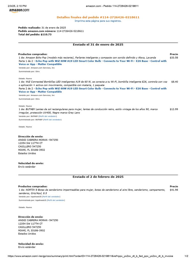 Detalles del pedido Amazon #114-2726426 | PDF