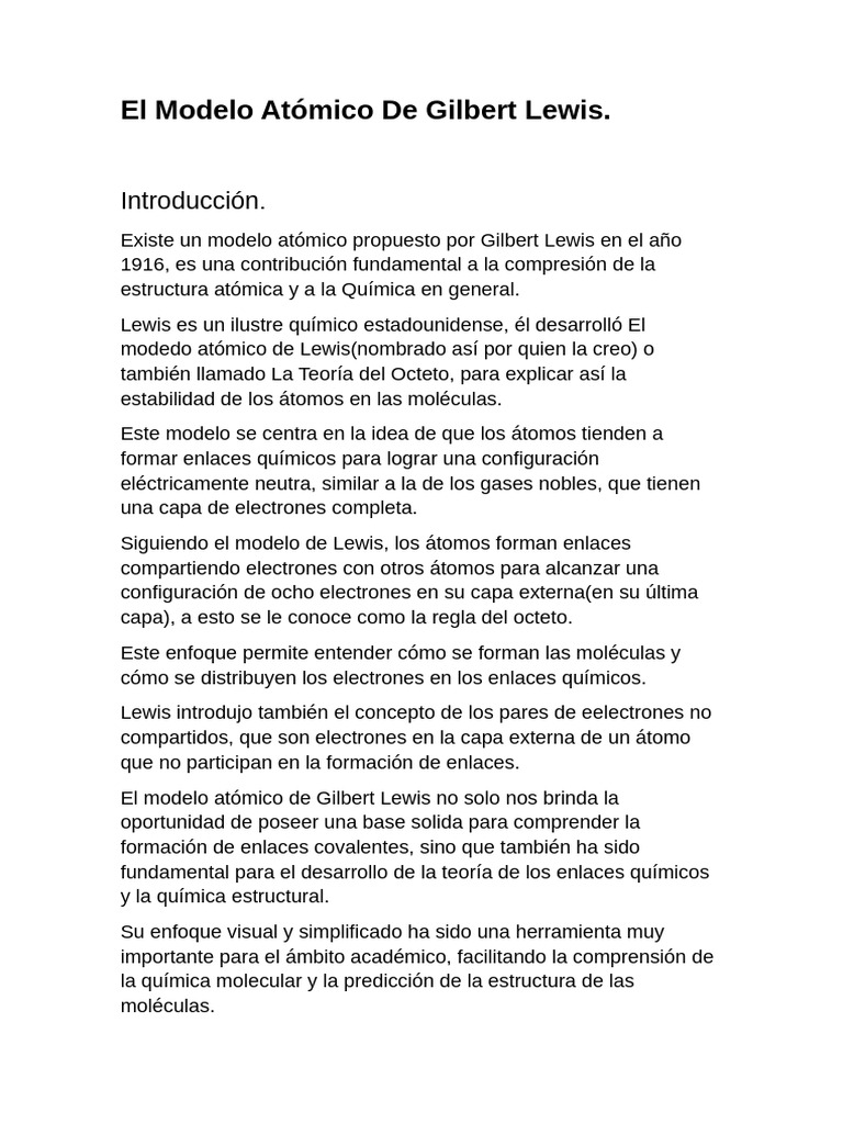 Modelo Atómico de Gilbert Lewis | PDF | Enlace químico | Enlace iónico