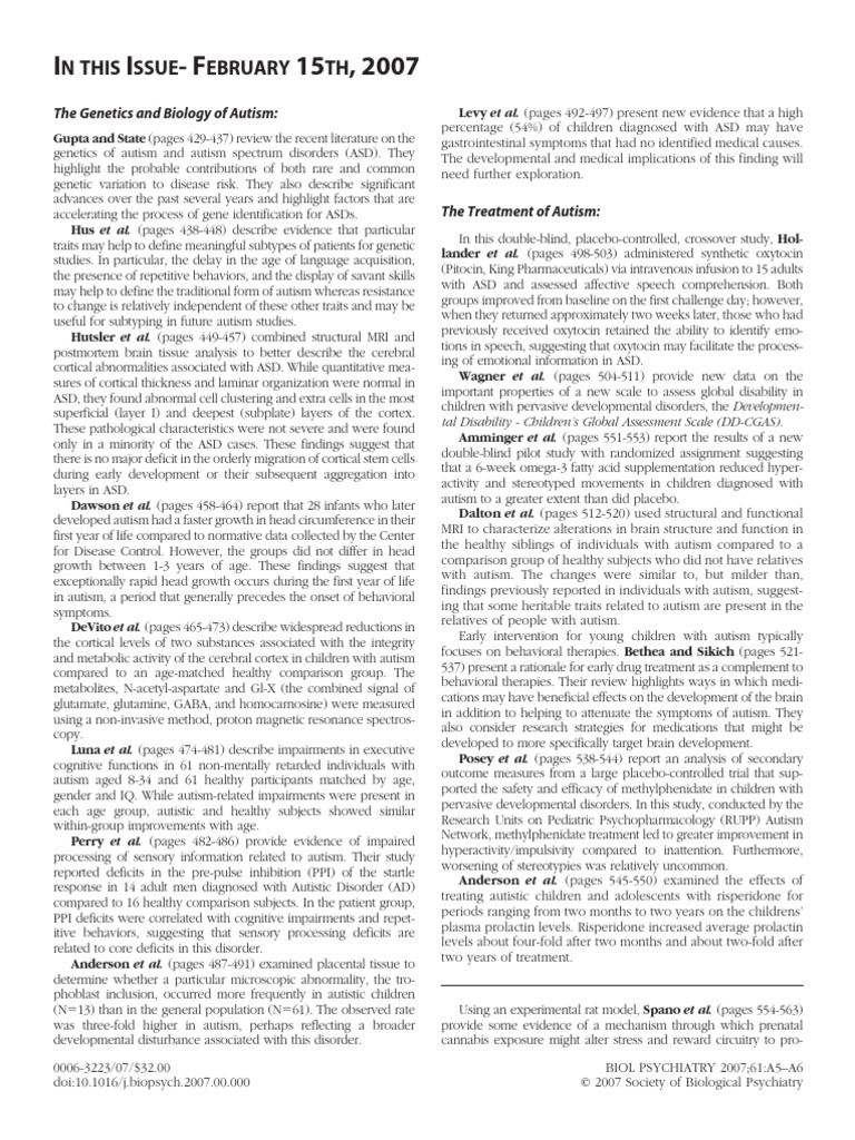 In This Issue February 15th, 2007 Bps | PDF | Autism | Cerebral Cortex