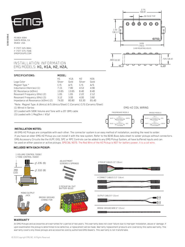 EMG H1-H2 Pickup Installation Guide | PDF | Electrical Connector ...