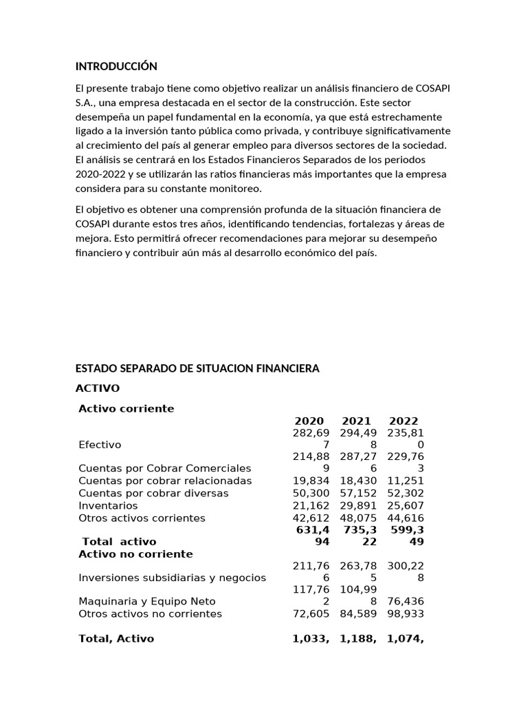 Análisis Financiero de COSAPI S.A. 2020-2022 | PDF | Business | Inversiones