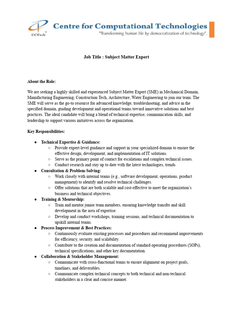 SME Roles and Responsibilities Overview | PDF | Mentorship | Expert