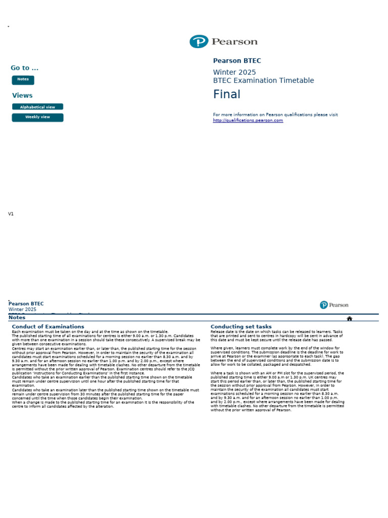 Btec Winter 2025 Final Timetable 1 PDF Science