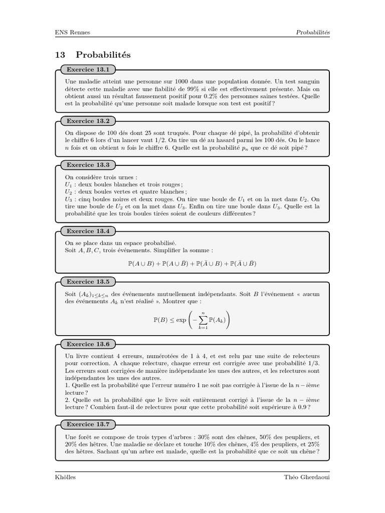 Probabilités et Applications Pratiques | PDF | Théorie des probabilités ...