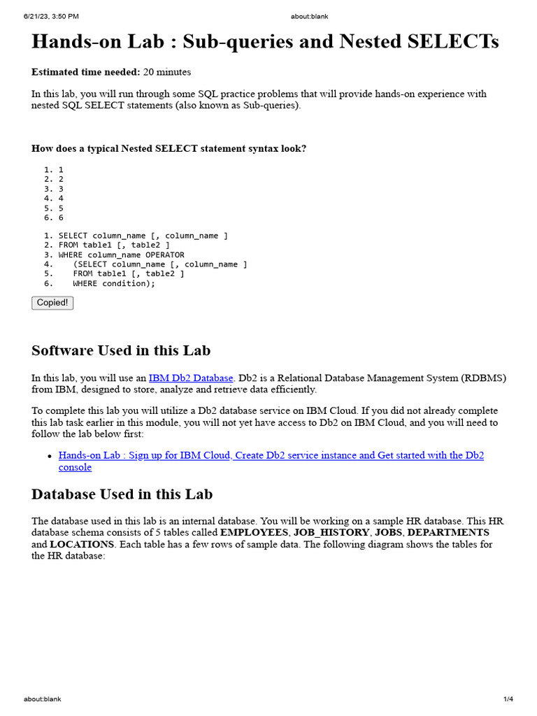 (Optional) Db2 Lab - Sub-Queries and Nested SELECTs | PDF | Ibm Db2 ...