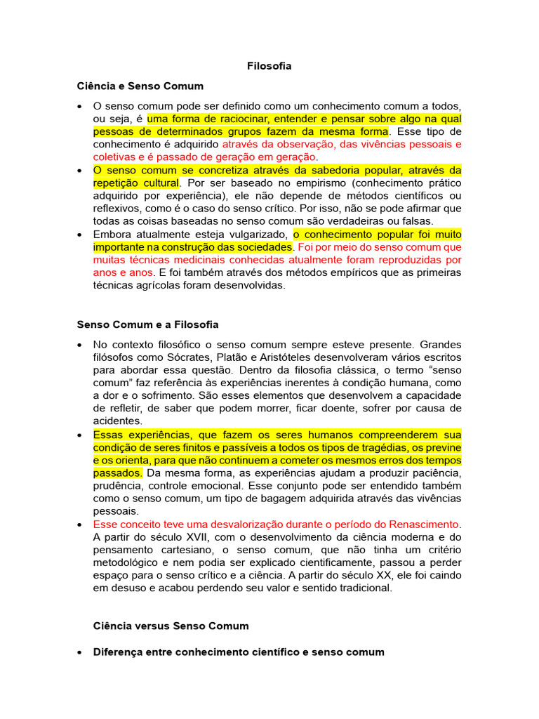Senso Comum e Ciência: Diferenças e Relações | PDF | Science | Conhecimento