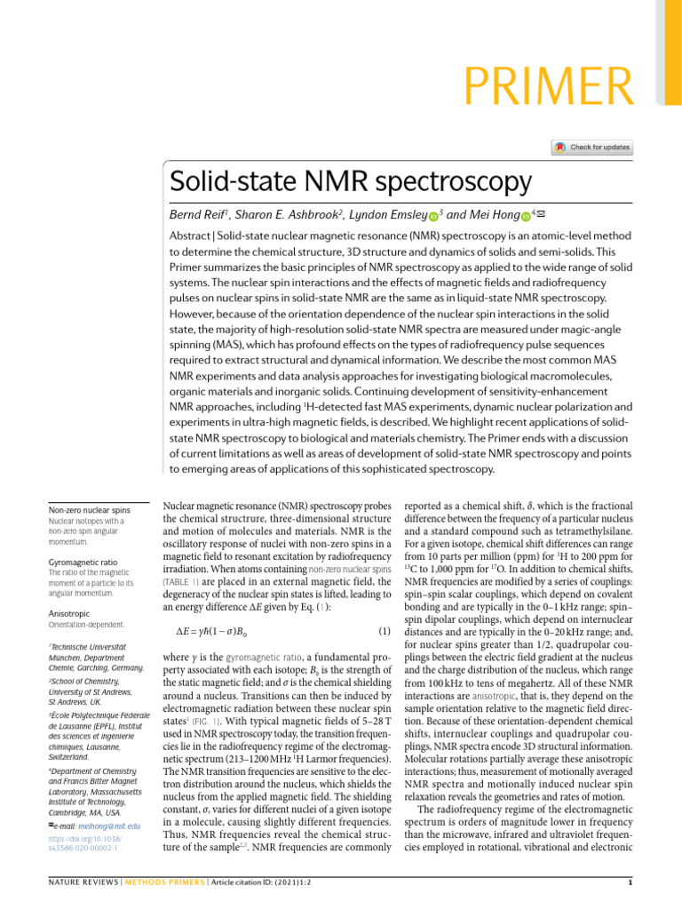 Solid-State NMR Spectroscopy Primer | PDF | Nuclear Magnetic Resonance ...