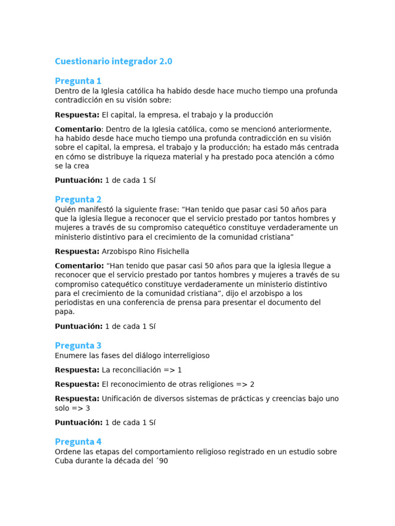 Cuestionario sobre Religión y Espiritualidad | PDF | Iglesia cristiana ...
