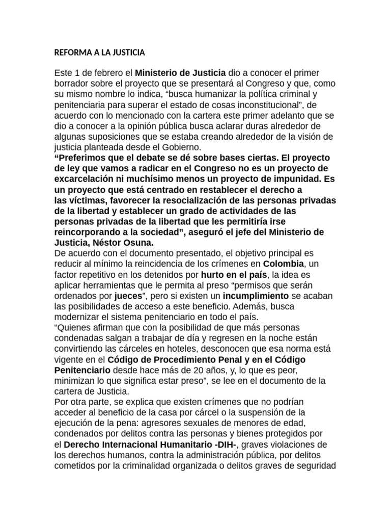Reforma a la Justicia y Laboral en Colombia | PDF | Derecho laboral ...