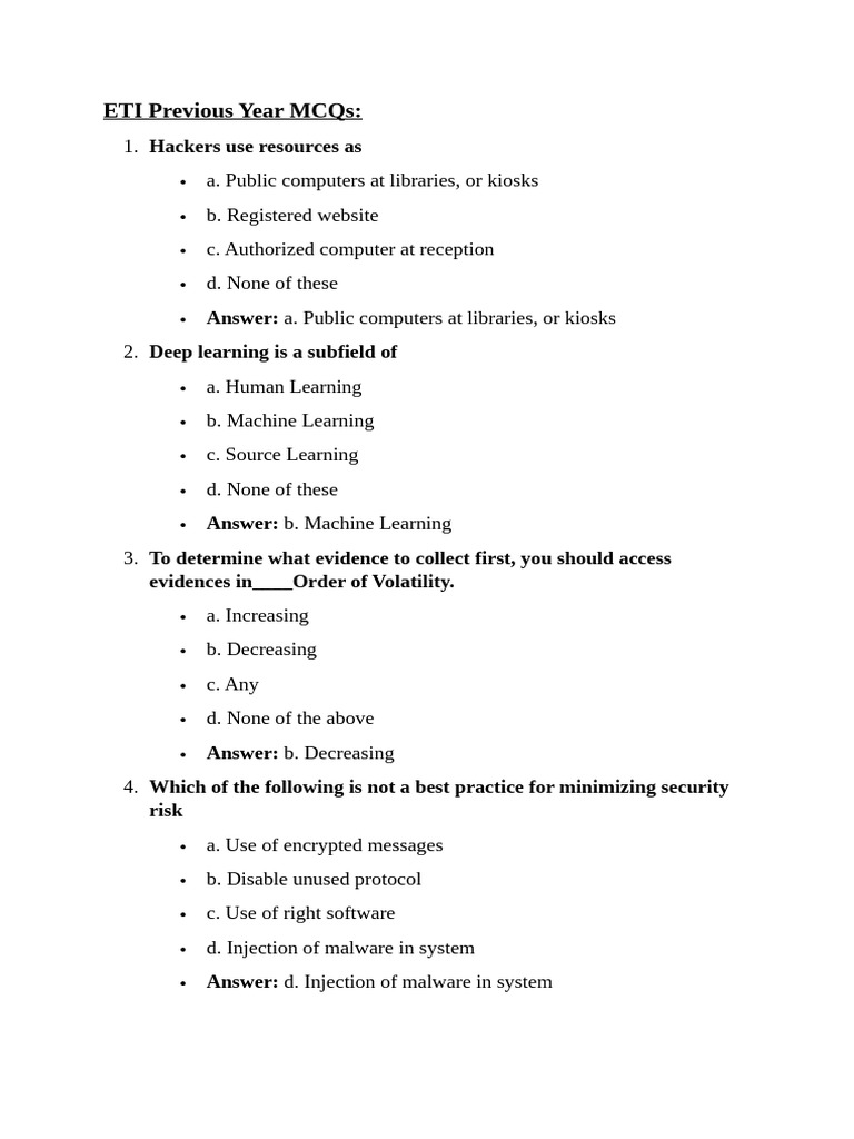 Eti previous year mcqs pdf computer network security hacker