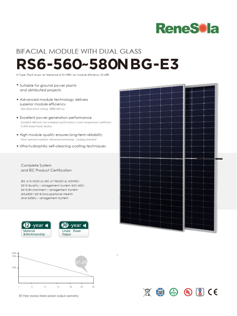 Bifacial Dual Glass Solar Module Specs | PDF | Electrical Engineering ...