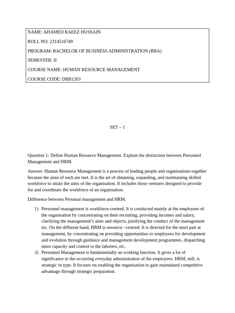 HRM vs Personnel Management Explained | PDF | Human Resource Management ...