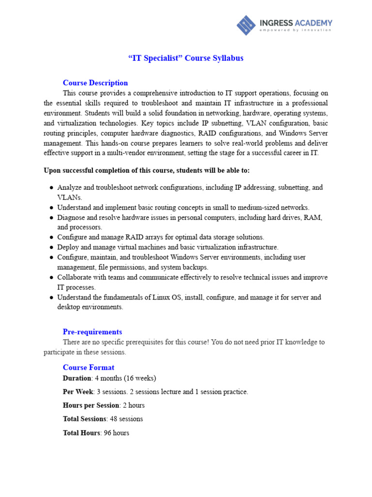Ingress Academy IT Specialist Course | PDF | Computer Network | Ip Address
