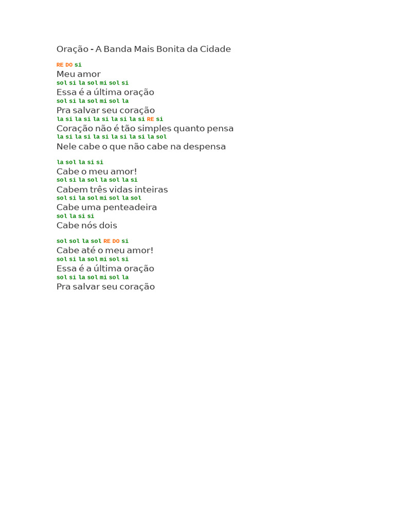 Letra da Música Oração - Banda Mais Bonita | PDF