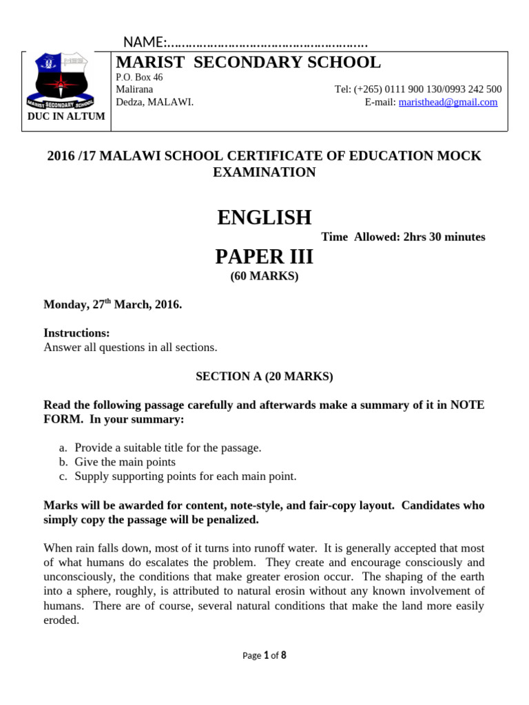 Form four english paper iii pdf erosion soil