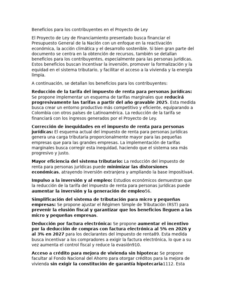 Beneficios Fiscales del Nuevo Proyecto de Ley | PDF | Impuestos | Factura