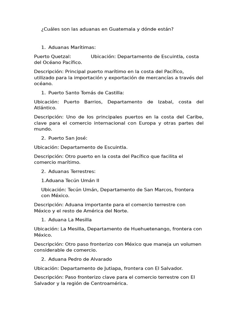 Aduanas en Guatemala: Ubicación y Funciones | PDF | aduana | Arancel