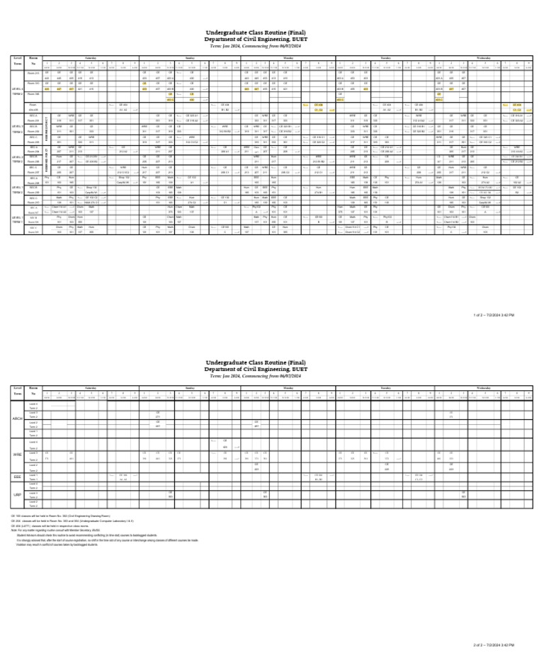 BUET Civil Engineering Class Schedule | PDF