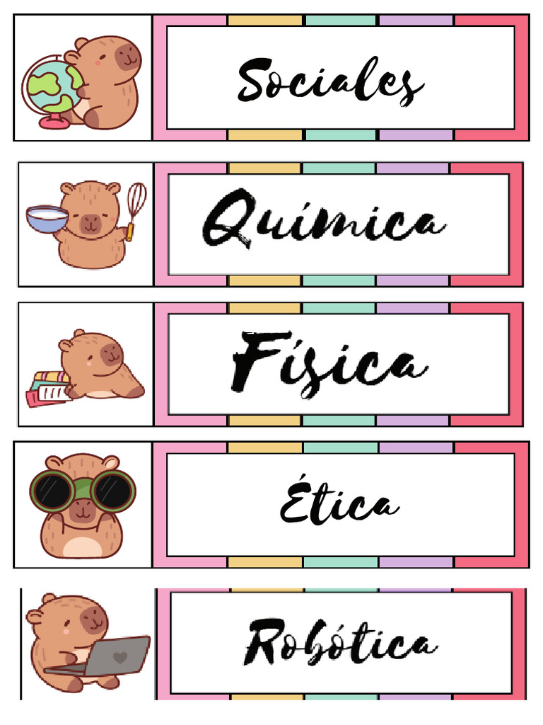 Daily Visual Student Timetable Colorful Capybara Cartoons (1) | PDF