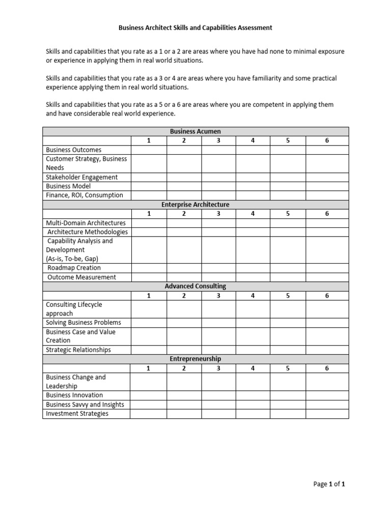 Business Architect Skills Assessment | PDF