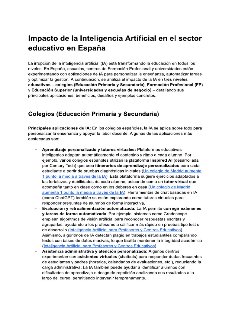 Impacto de La IA en El Sector Educativo Español | PDF