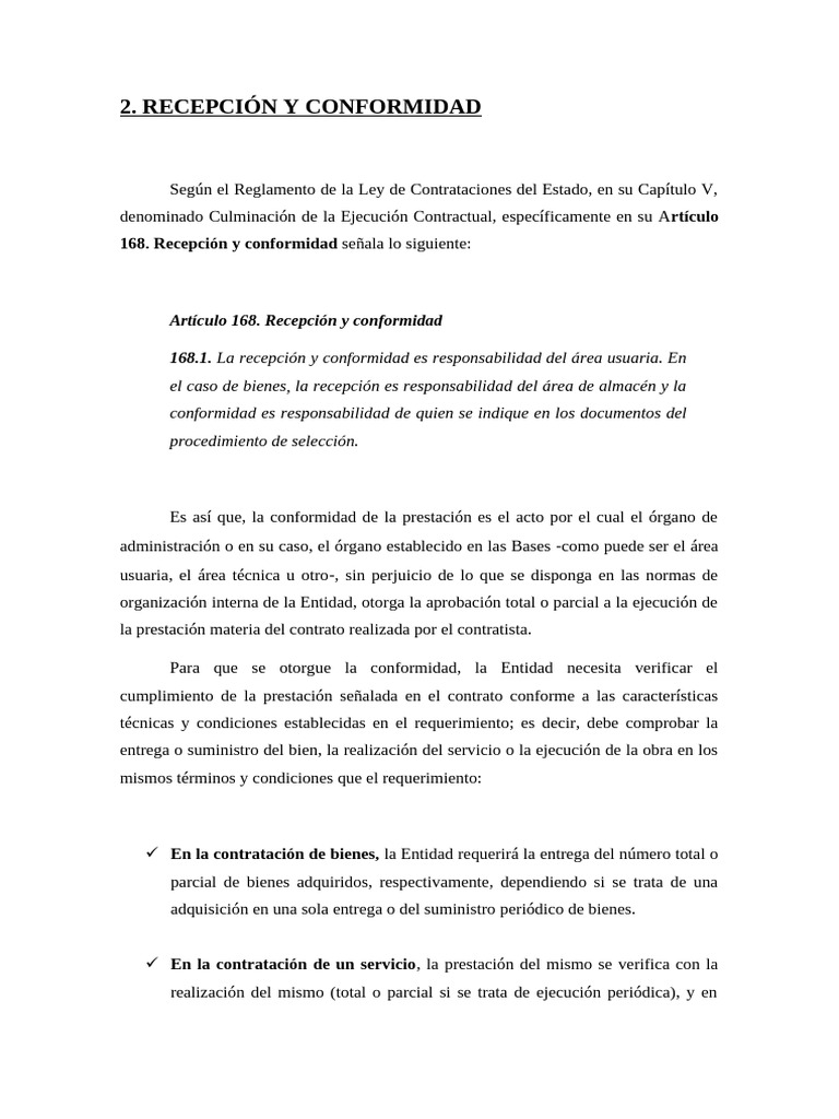 Recepción y Conformidad en Contrataciones | PDF | Regulación