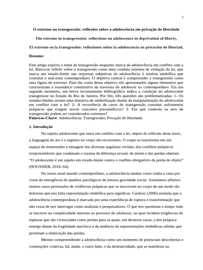 Transgressão na Adolescência: Reflexões Críticas | PDF | Adolescência ...