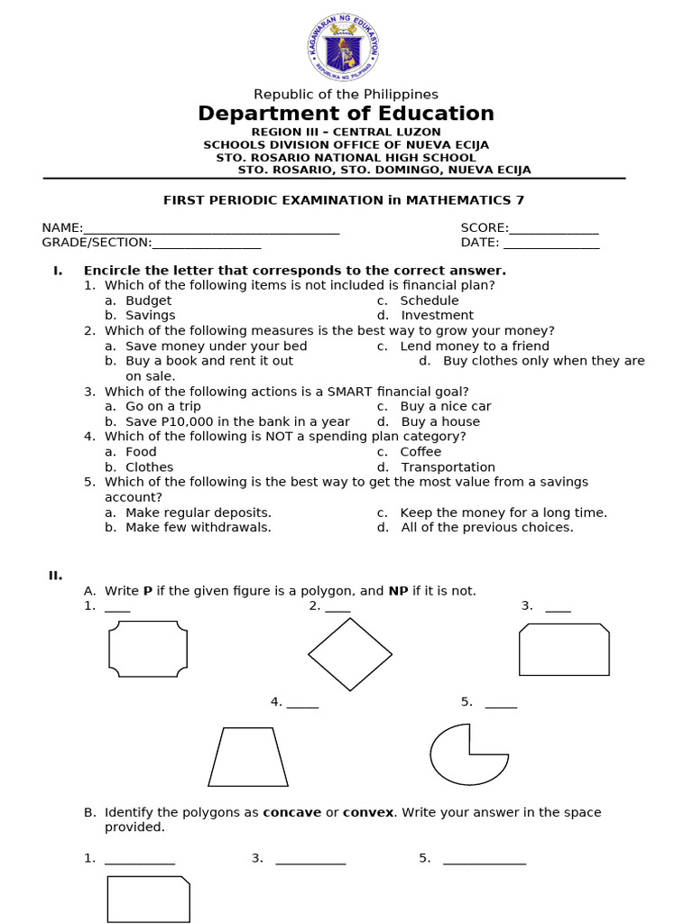 1st Periodical-Exam-Math-7 | PDF | Polygon | Classical Geometry