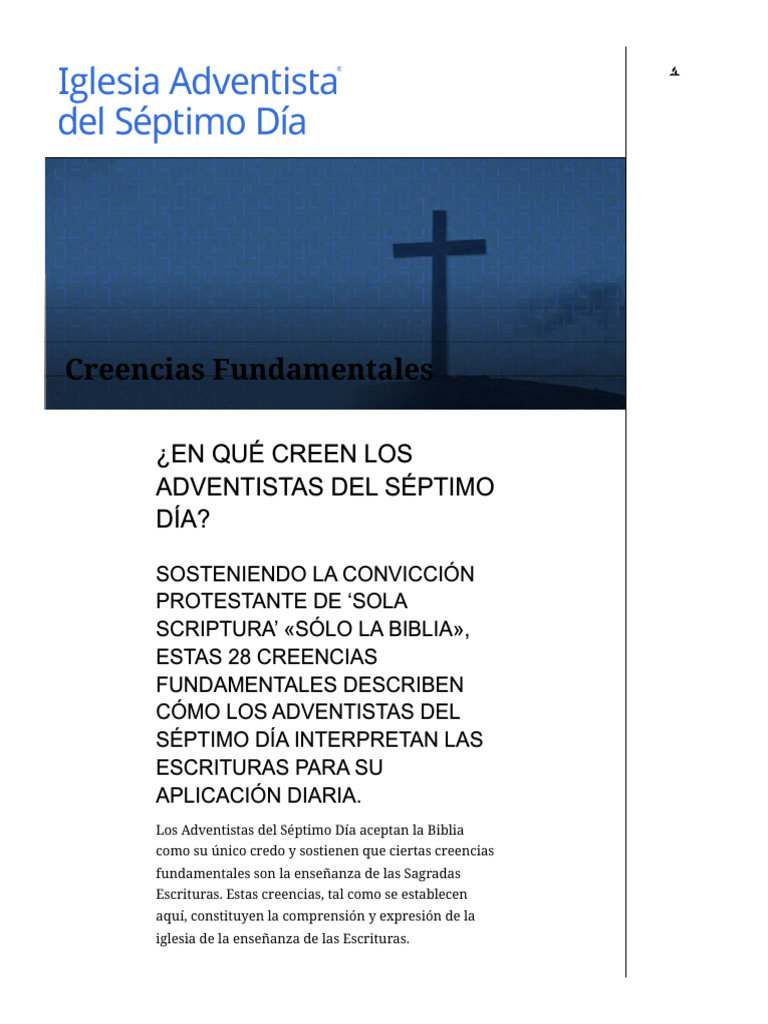 Creencias Fundamentales Adventistas | PDF | Iglesia Adventista del ...