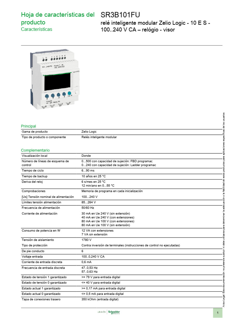 Relé Inteligente Modular Zelio Logic SR3B101FU | PDF | Ingenieria ...