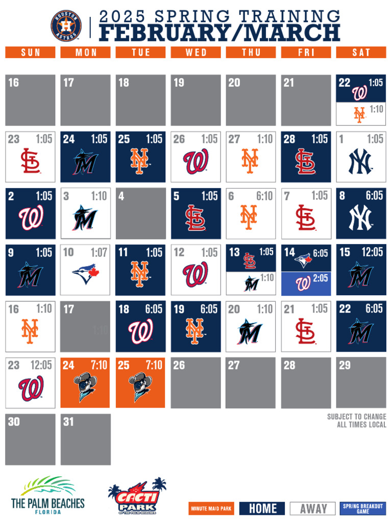 2025 Houston Astros spring training schedule PDF