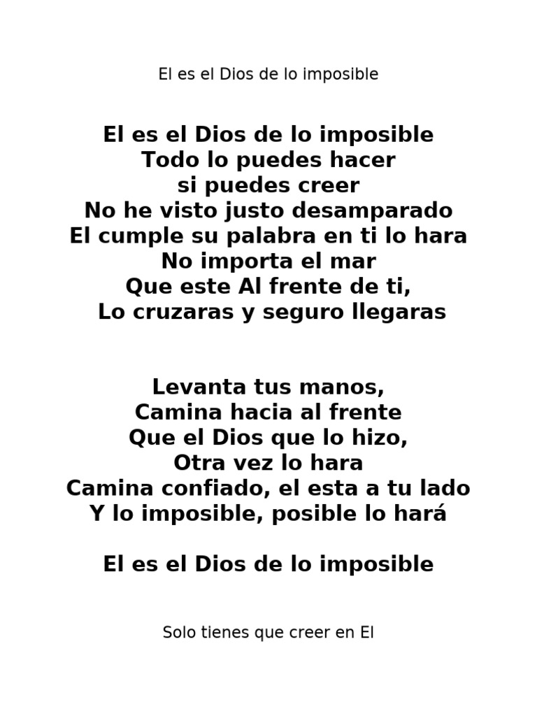 Dios de lo Imposible: Letra de Adoración | PDF
