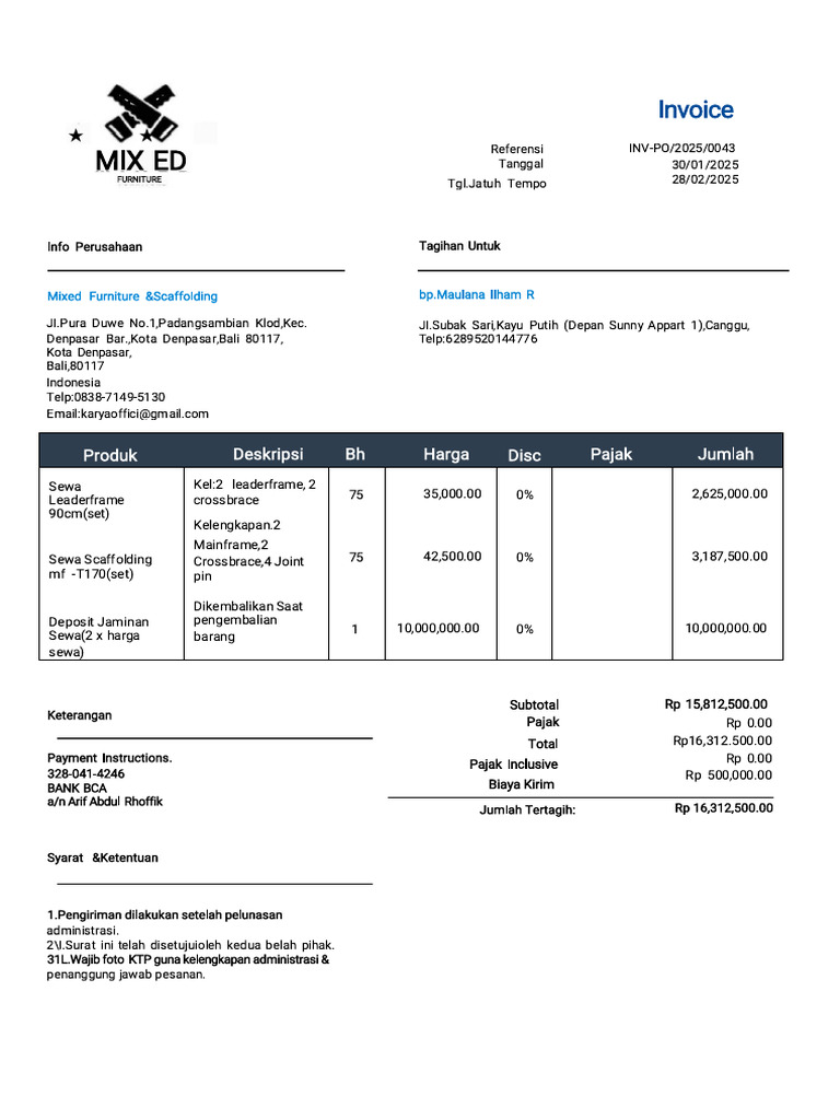 Invoice Sewa Scaffolding Bali 2025 | PDF
