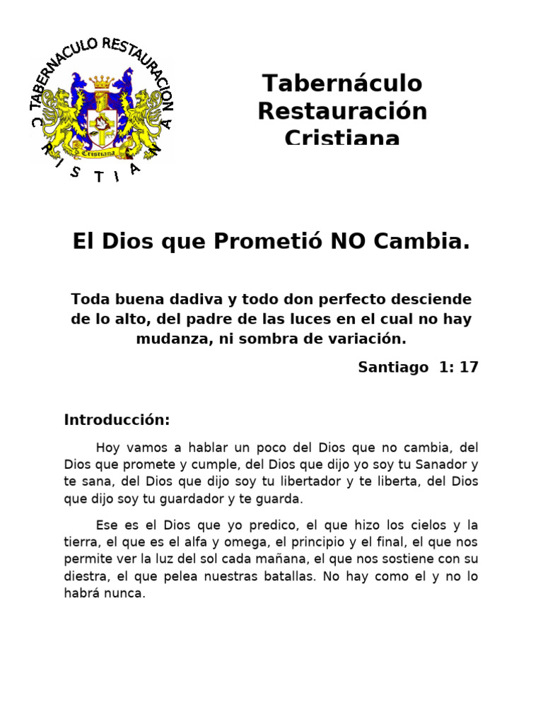 El Dios Inmutable y Sus Promesas | PDF | Jehová | Dios