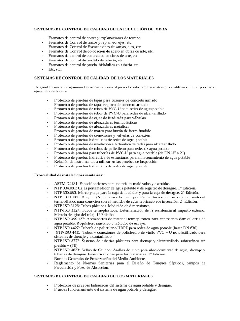 Control de Calidad en Ejecución de Obras | PDF | Tubería (transporte de ...