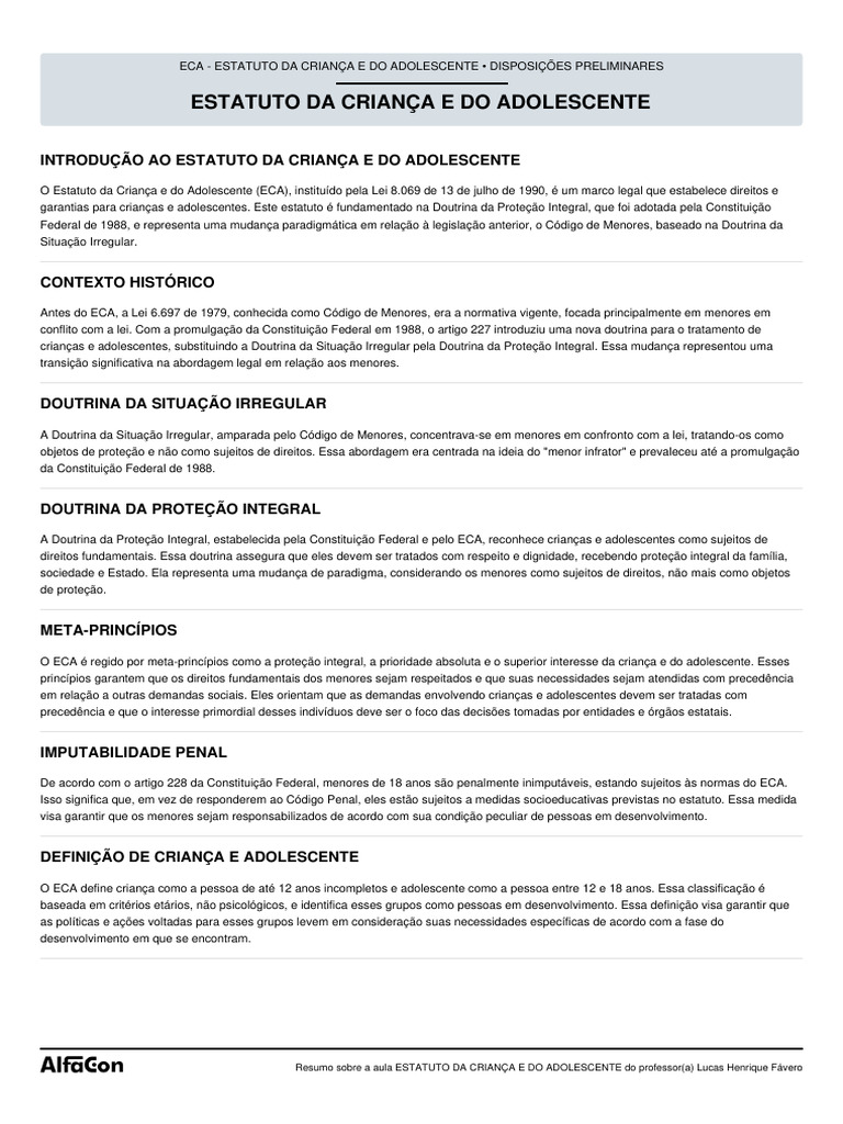 Entendendo o Estatuto da Criança e do Adolescente | PDF | Adolescência ...
