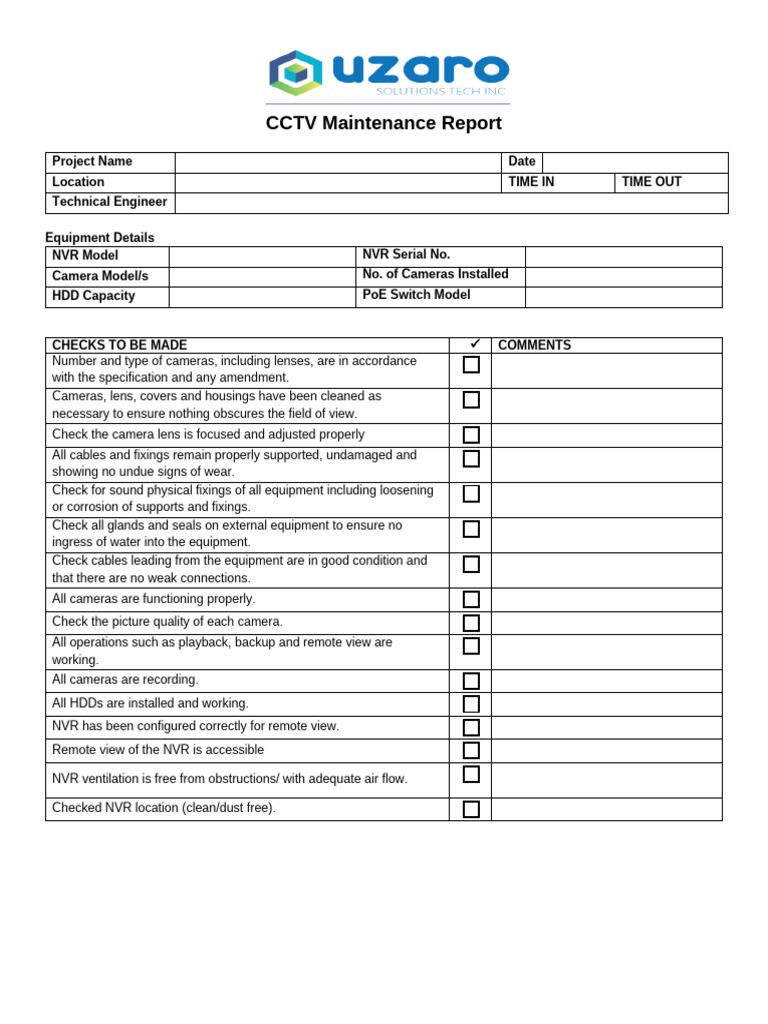 CCTV Maintenance Checklist Report | PDF