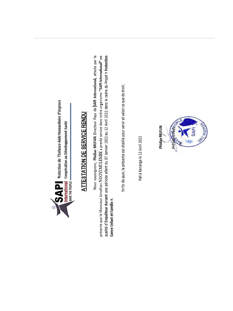 ATTESTATION SERVICE RENDU JONATHAN | PDF