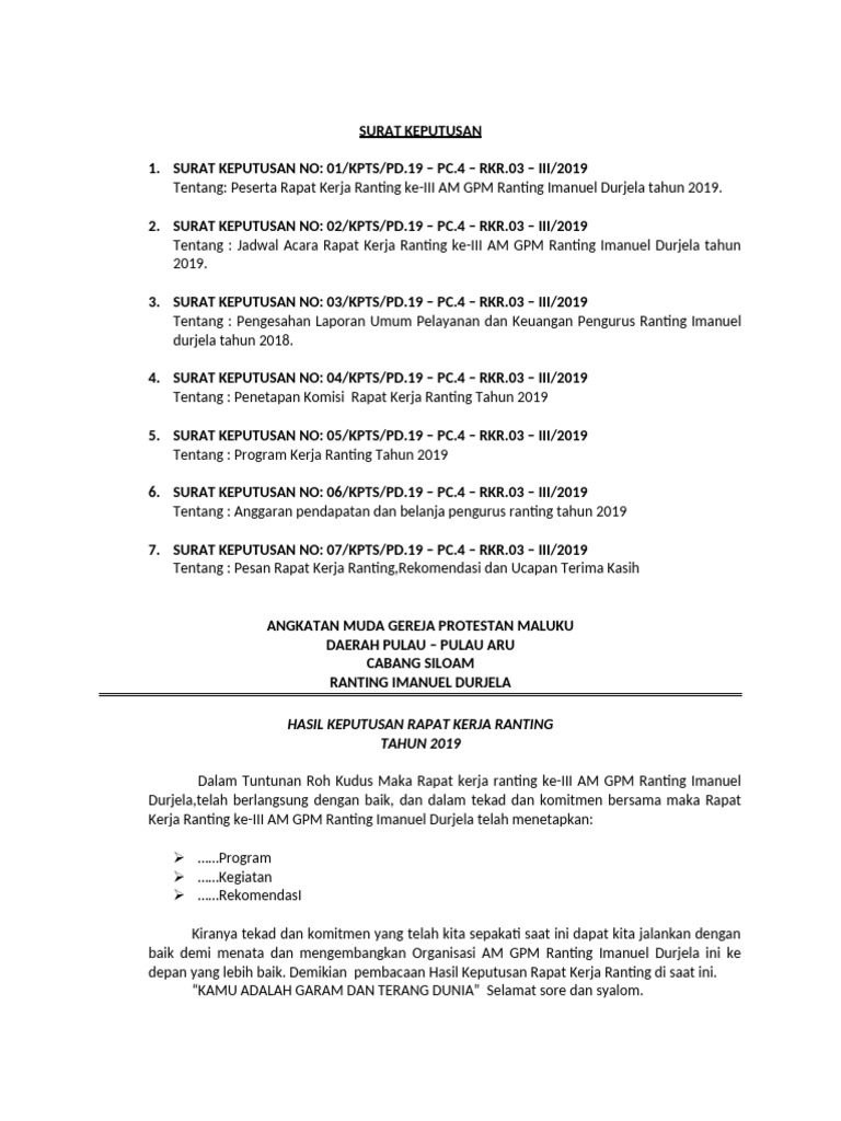 SURAT KEPUTUSAN RAKER KE-III | PDF