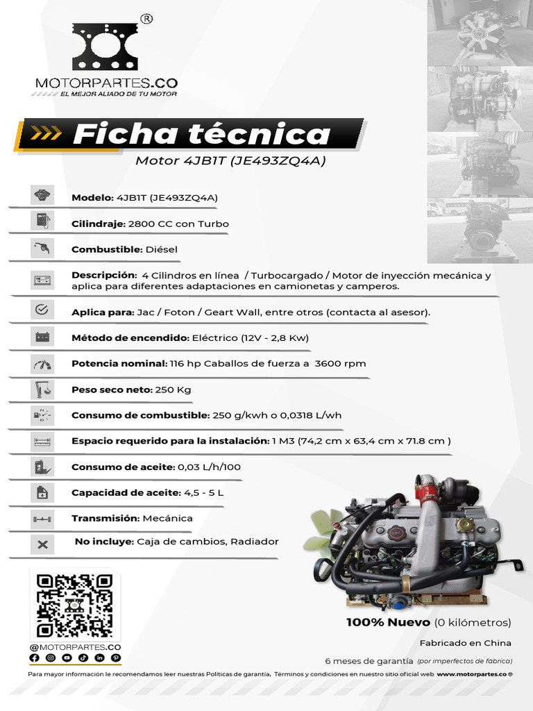 Especificaciones del Motor Isuzu 4JB1T | PDF