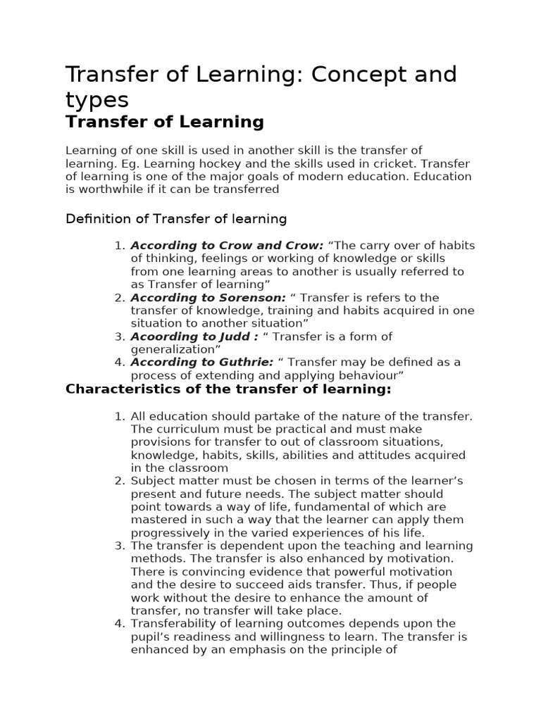 Understanding Transfer of Learning | PDF | Learning | Knowledge