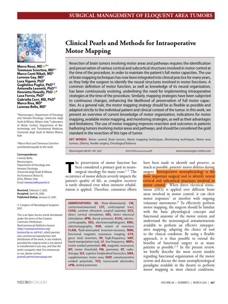 Intraoperative Motor Mapping Techniques | PDF | Functional Magnetic ...