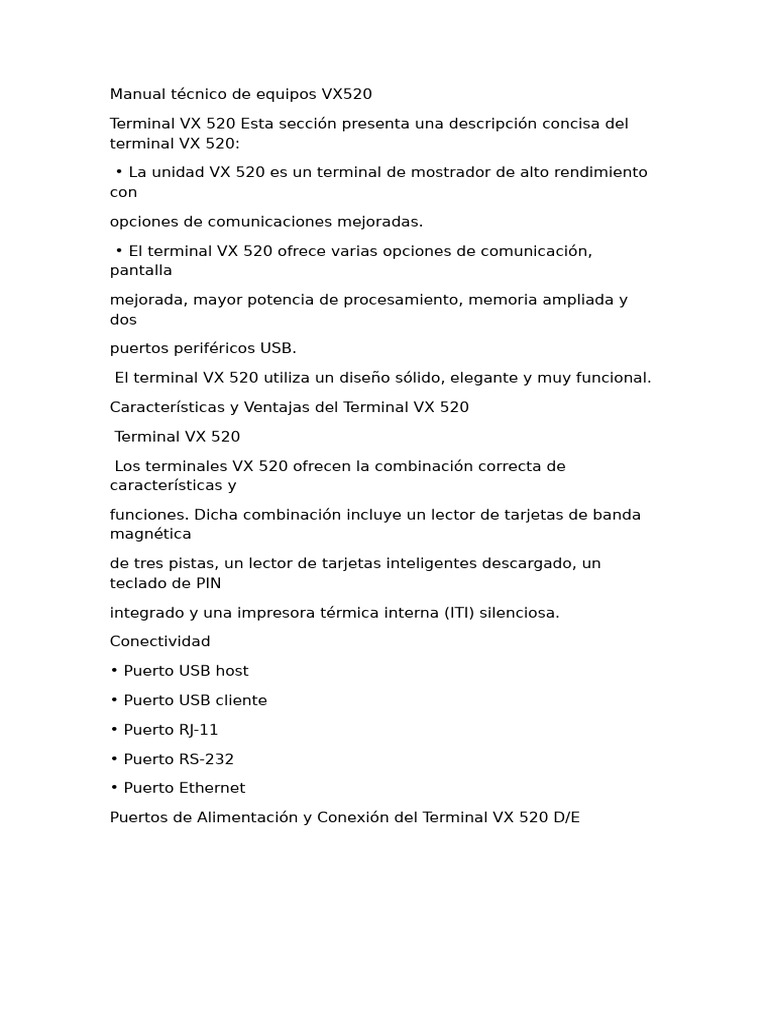 Manual Técnico Terminal VX 520 | PDF | Terminal de computadora | USB