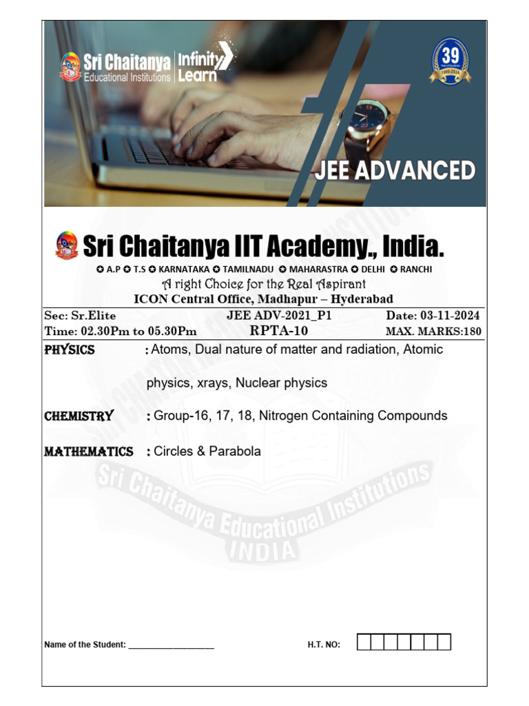 JEE Advanced 2021 Physics Chemistry Math Paper | PDF | Atomic Nucleus ...